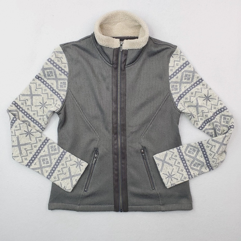 Wooly Bully Wear Jacket Womens Medium Gray Sweater Geometric Fair Isle Snowflake